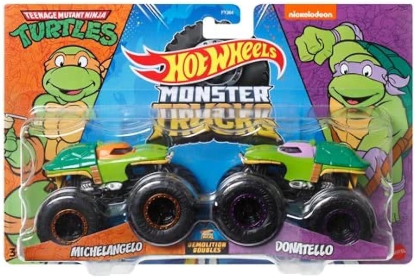 Hot Wheels Monster Trucks Demolition Doubles 1:64 Die-Cast 2-pack Teenage Mutant Ninja Turtles Michelangelo vs Donatello