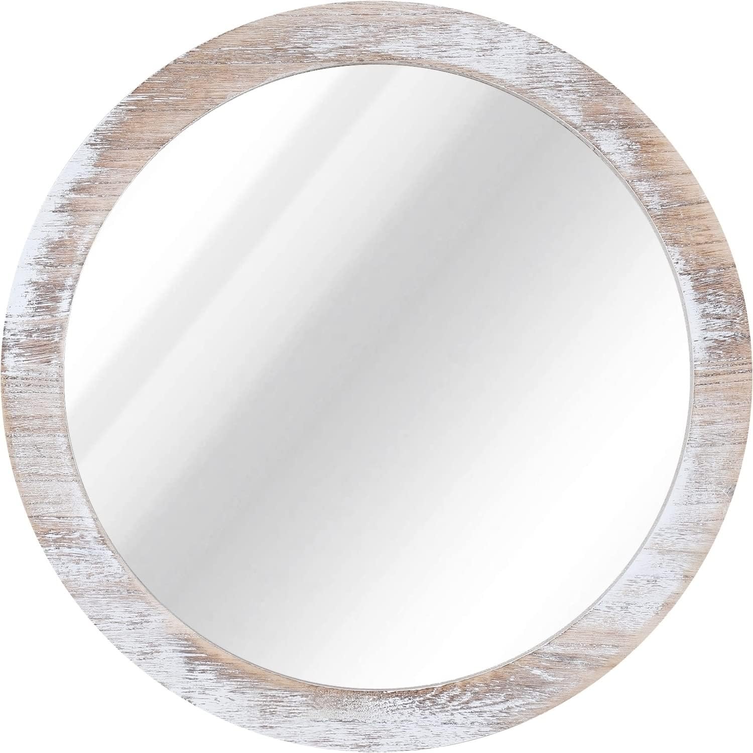 Circular Wall Mirror 12" Round Mirror for Bathroom,Rustic White Vanity