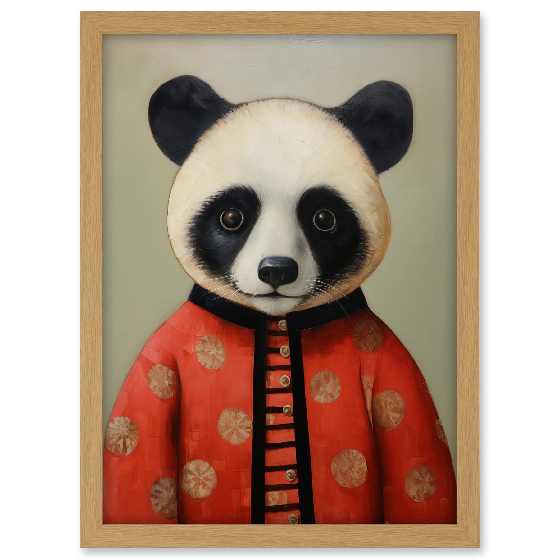 Artery8 Panda Cub in Chinese Uniform Fun Kids Bedroom Artwork Framed A3 Wall Art Print