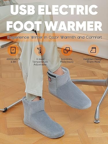 Miniatura 2 de Calentador eléctrico de pies recargable, pantuflas térmicas con cargador portátil, cargador portátil, calentadores de pies, calentamiento rápido con