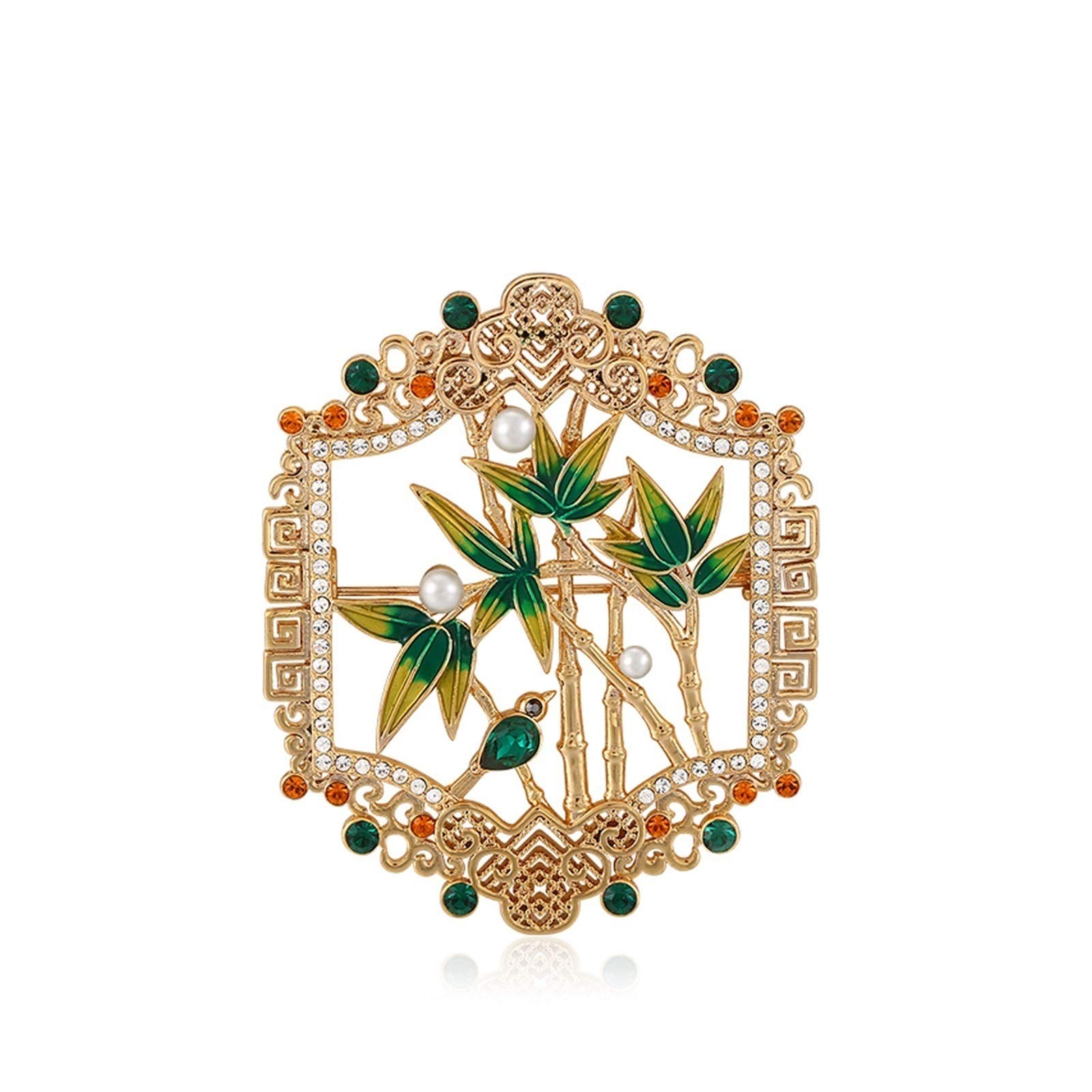 Broche Elegante único bambú Verde Broche de Solapa Bufanda Ropa Corsage Damas cumpleaños Boda Boda Accesorio Accesorio joyería Decorativo broches