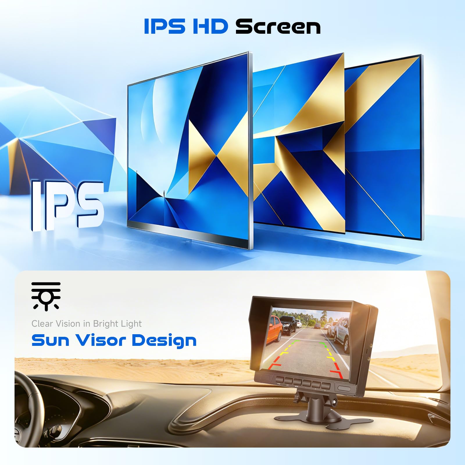 Hodozzy Kamera cofania, zestaw 2 kamer z monitorem IPS 1080p, 7", widoczność w nocy, IP69, wodoszczelna podwójna kamera cofania, kabel 12 V, 24 V, stabilny sygnał, kamera cofania do samochodu