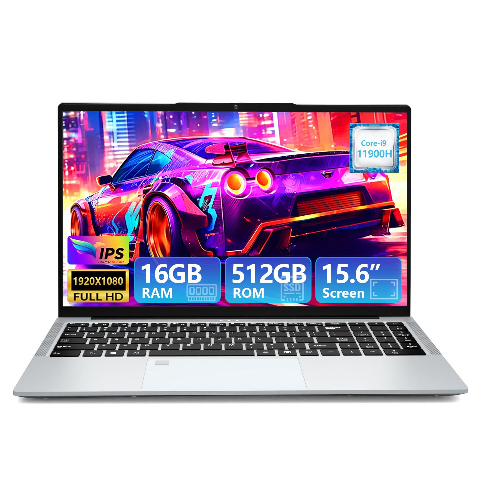 Ordenador Portátil 15,6 Pulgadas, Core i9-11900H Procesador 16 GB RAM SSD 512 GB PC Portátil, Laptop pantalla IPS de 1920 x 1080, RJ45, USB 3.0*3, HDMI, BT5.2, tipo C, teclado retroiluminado