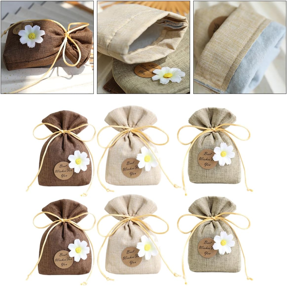 Empty Lavender Sachet Bags 6pcs Cotton Linen Wardrobe Hanging Fragrance Sachets for Home Car Closet Freshening