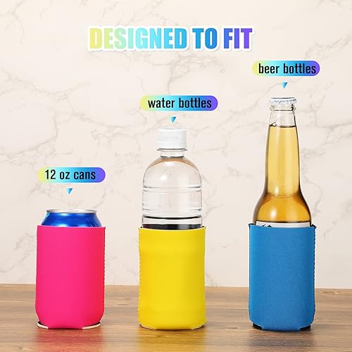 Vista 5 de Paquete de 100 fundas enfriadoras para latas de cerveza en blanco, aisladas suaves, reutilizables, a granel, plegables para sublimación, suministros