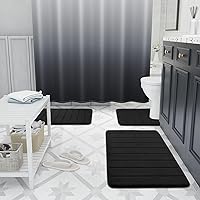 Vista 9 de Buganda Juego de 2 tapetes de baño de espuma viscoelástica y tapete para inodoro en forma de U, lavable a máquina, suave, antideslizante, Negro
