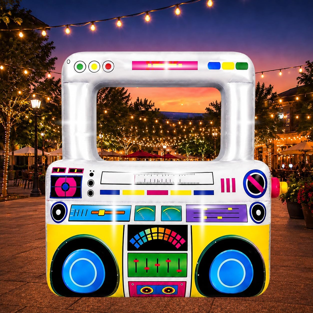 6 FT Inflatable Radio Boombox Decor with Built in LEDs Lighted and Air Blower, 80s 90s Party Decoration Blow up Giant Radio Boombox for Hip Hop Birthday Disco Retro Photo Props