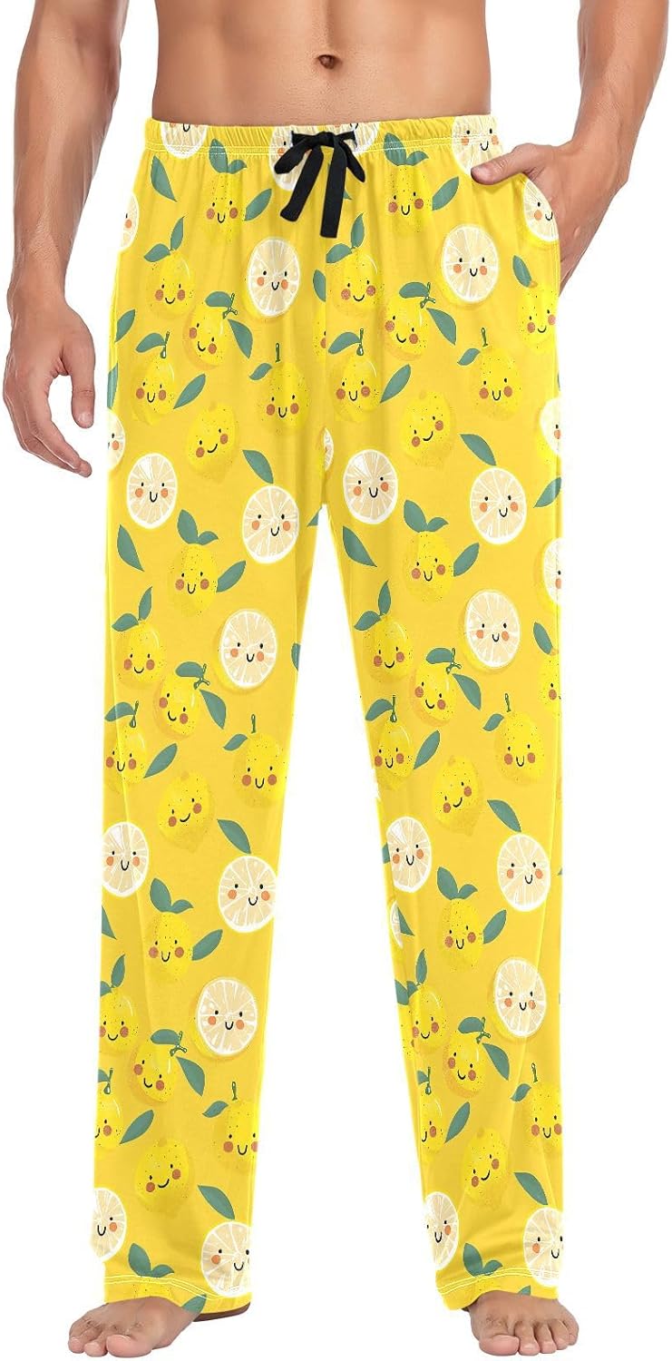 ALAZA Lemon Cartoon Men's Pajama Pants Men Cotton Pajama Bottoms with Pockets, S