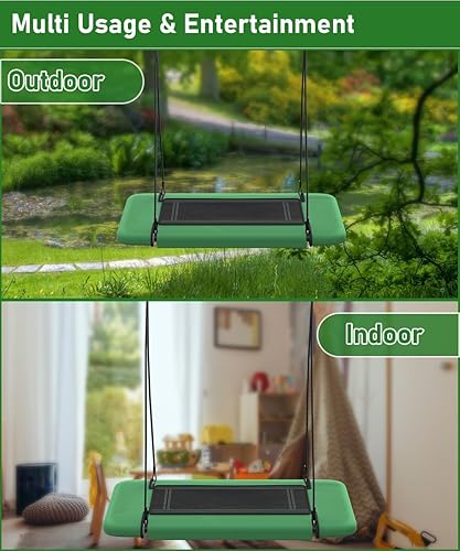 Miniatura 5 de Columpio de árbol rectangular de 60 pulgadas para niños y adultos, columpio de plataforma ajustable con correas para colgar, capacidad de 700