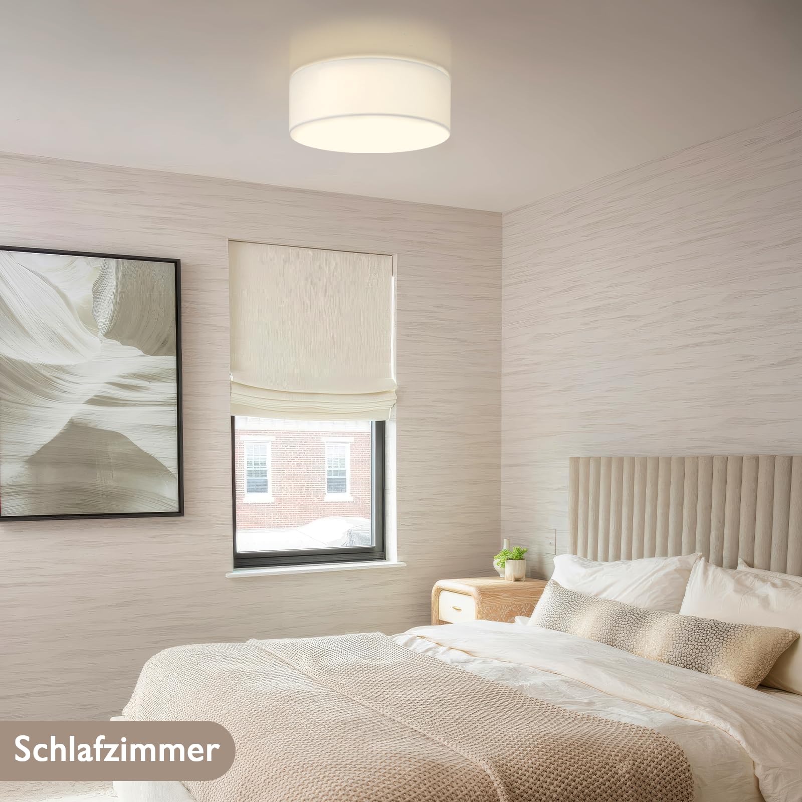 CALOKES Moderne Runde Stoff Deckenlampe Ø45cm mit 3 E27 Fassungen, Weiße Deckenleuchte für Wohnzimmer Schlafzimmer Küche Flur, Deckenbündige Deckenlampen, Ceiling Leuchte