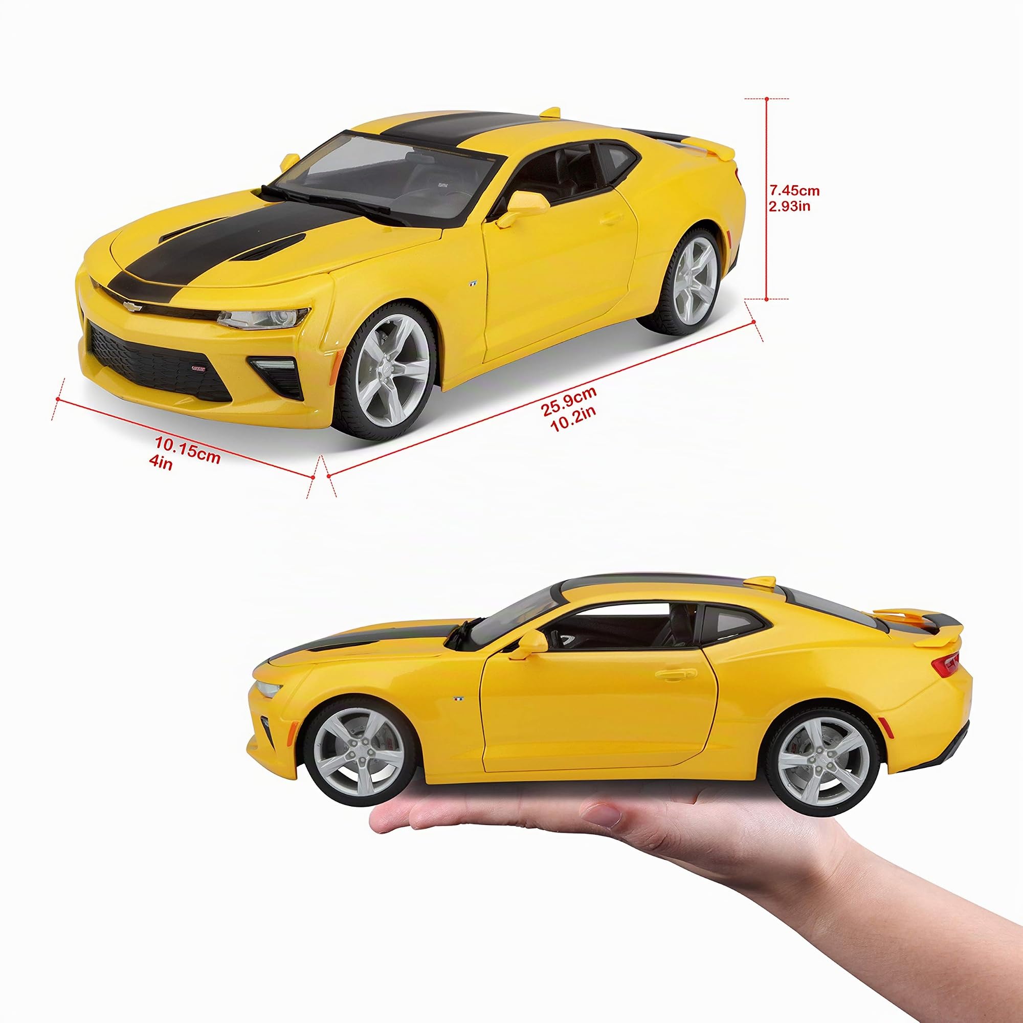 Maisto Chevrolet Camaro SS 'Bumblebee': modelo de automóvil con suspensión, escala 1:18, puertas y capó móviles, modelo terminado, orientable, 24 cm, amarillo y negro