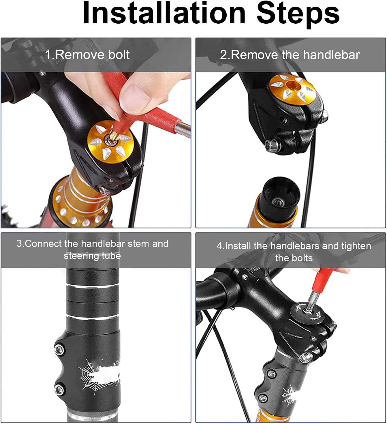 Bike Stem Extender Bicycle Cycling Raiser Handlebar Riser Adapter for Outdoor Cycling (115mm)