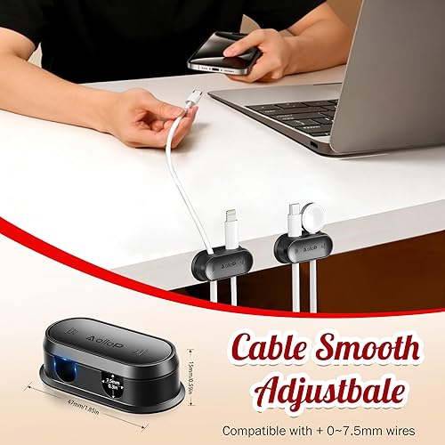 Miniatura 7 de Paquete de 5 clips para cables – Organizador de cables de 10 agujeros para escritorio [ambos lados 1s empuje suave] Soporte de cable de carga de