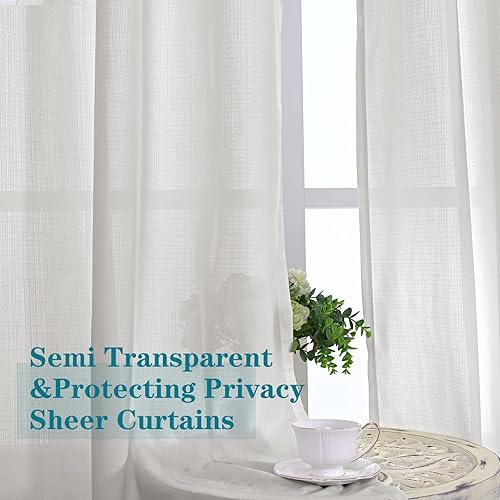 Miniatura 4 de BGment Cortinas semitraslúcidas con aspecto de lino para dormitorio, con ojales, filtrantes de luz, cortinas de privacidad con textura casual para