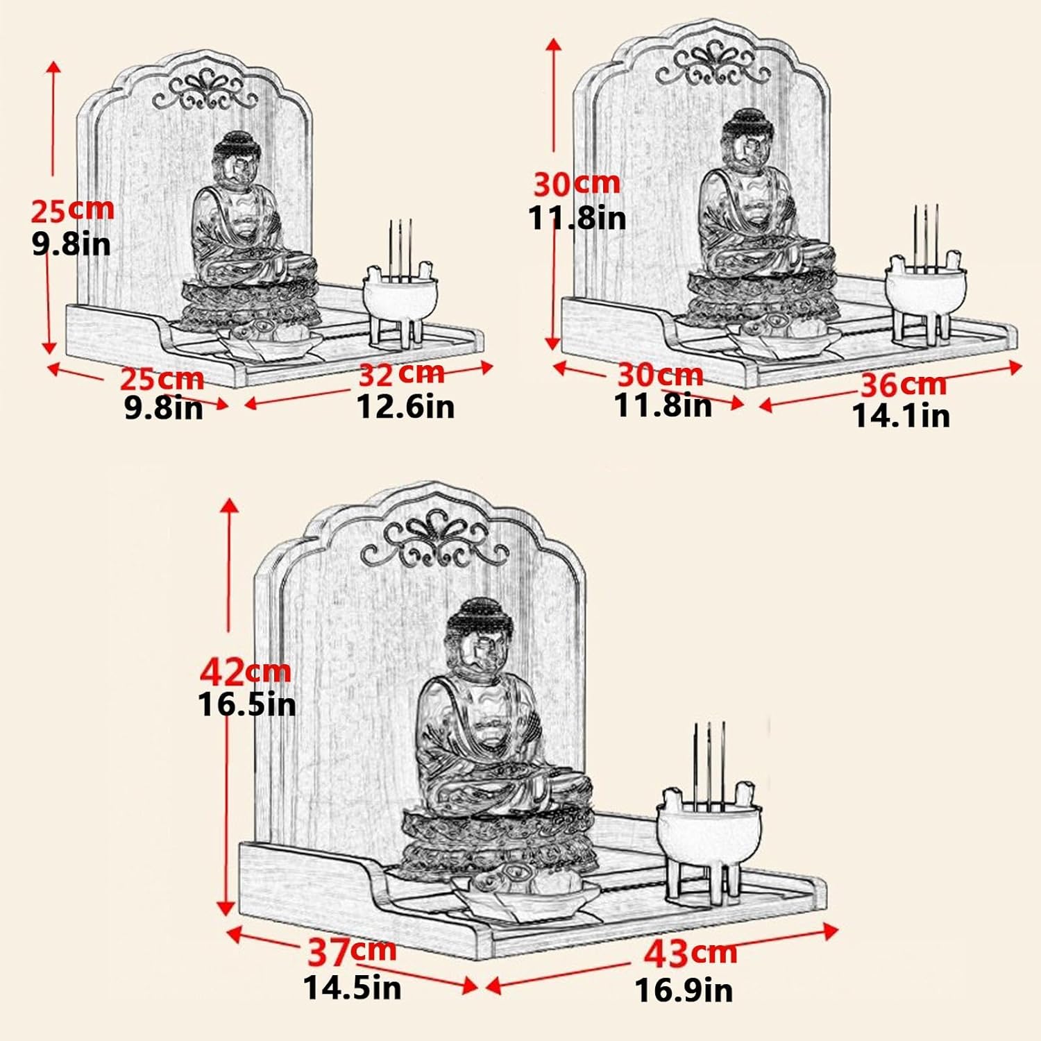 Wall-Mounted Shrine Altar Table, Bamboo Prayer Buddhist Niche, Chinese Shrine Altar Shelf, Buddha Platform with Storage, Meditation Altars Table for Small Spaces(Natural,14.1x11.8x11.8in)