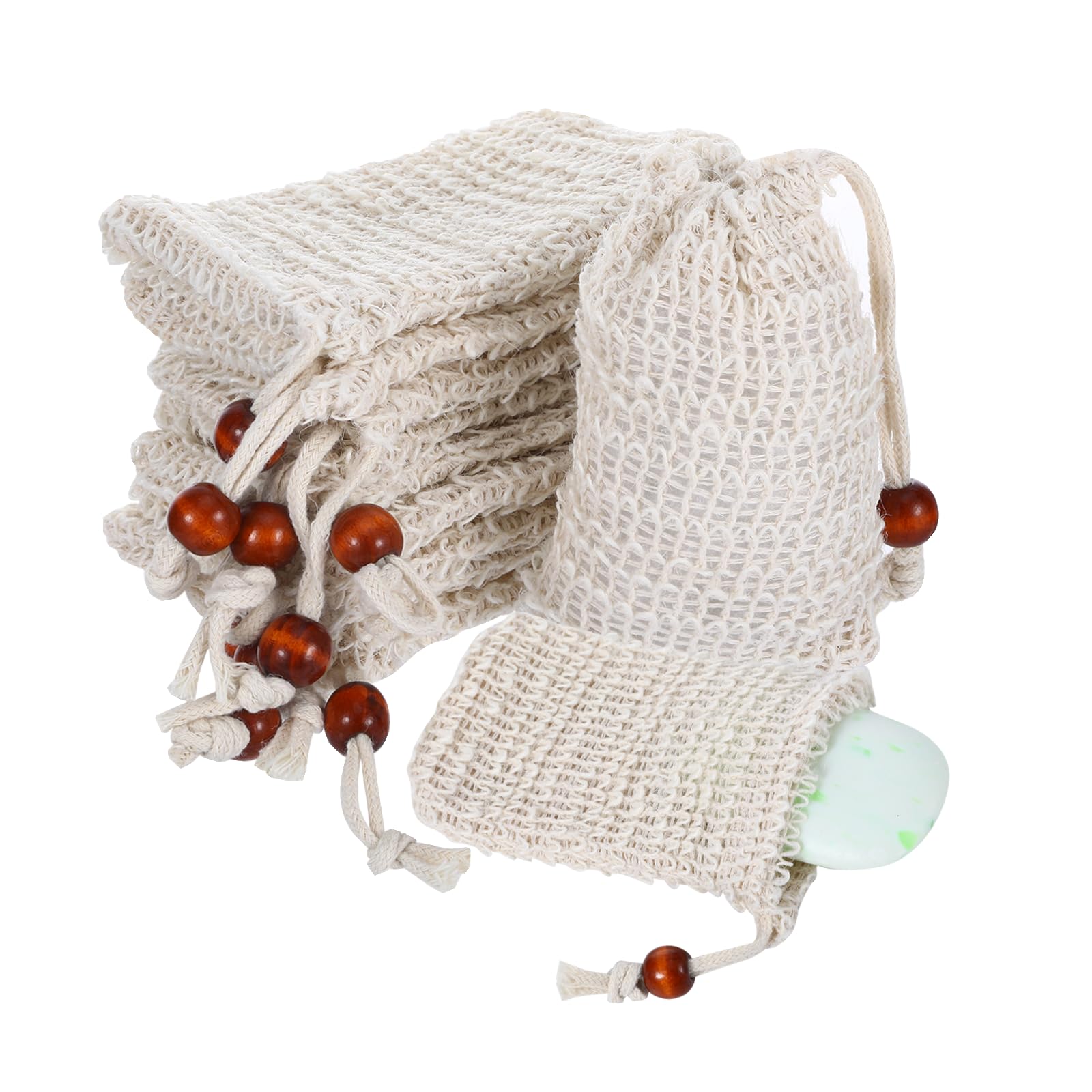 Lot de 10 sachets à savon en sisal - 100 % coton sisal - Pour savon solide - Sacs à savon naturel