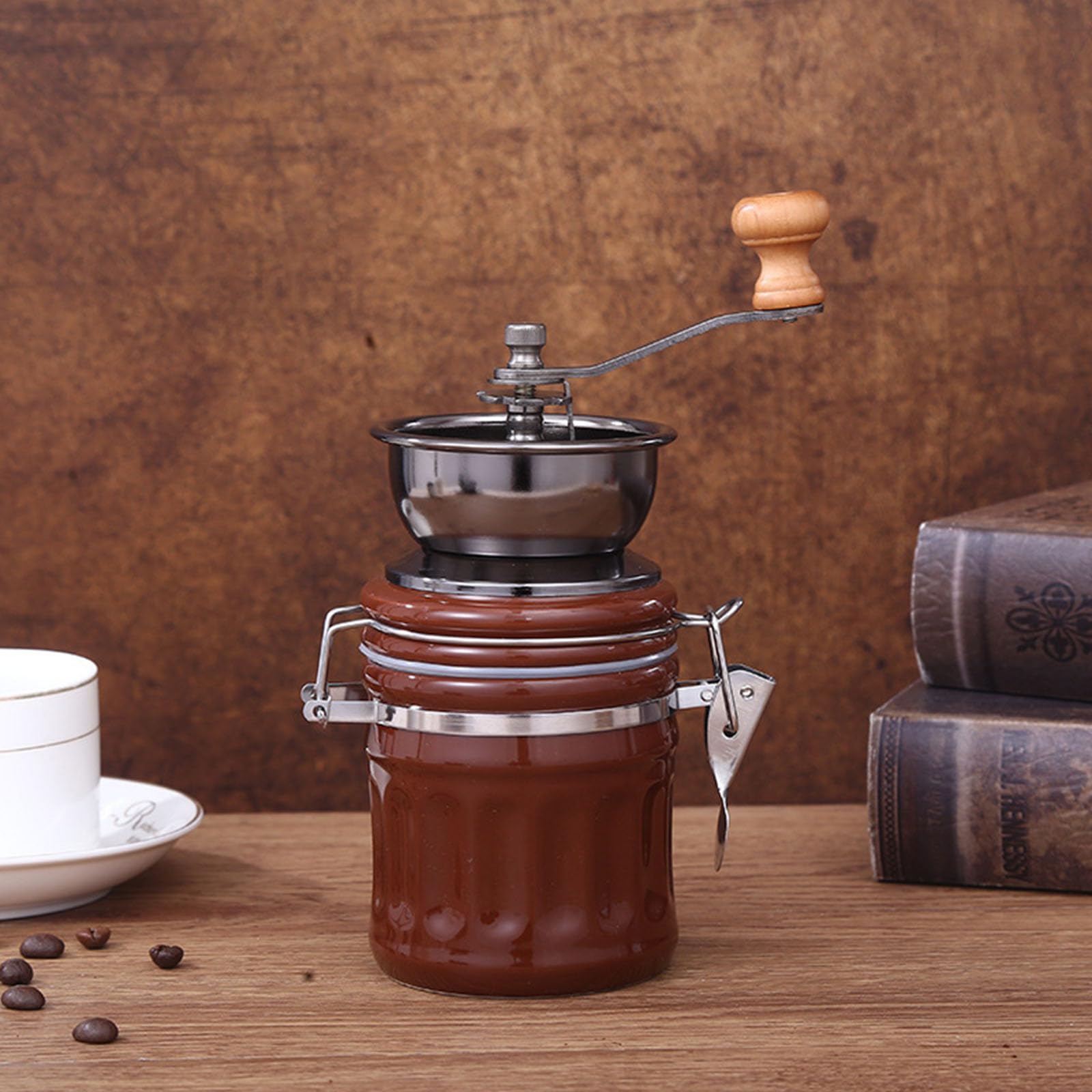 Molinillo de café de mano estilo vintage con manivela y grosor de molido ajustable for el hogar o viajes.(Brown)