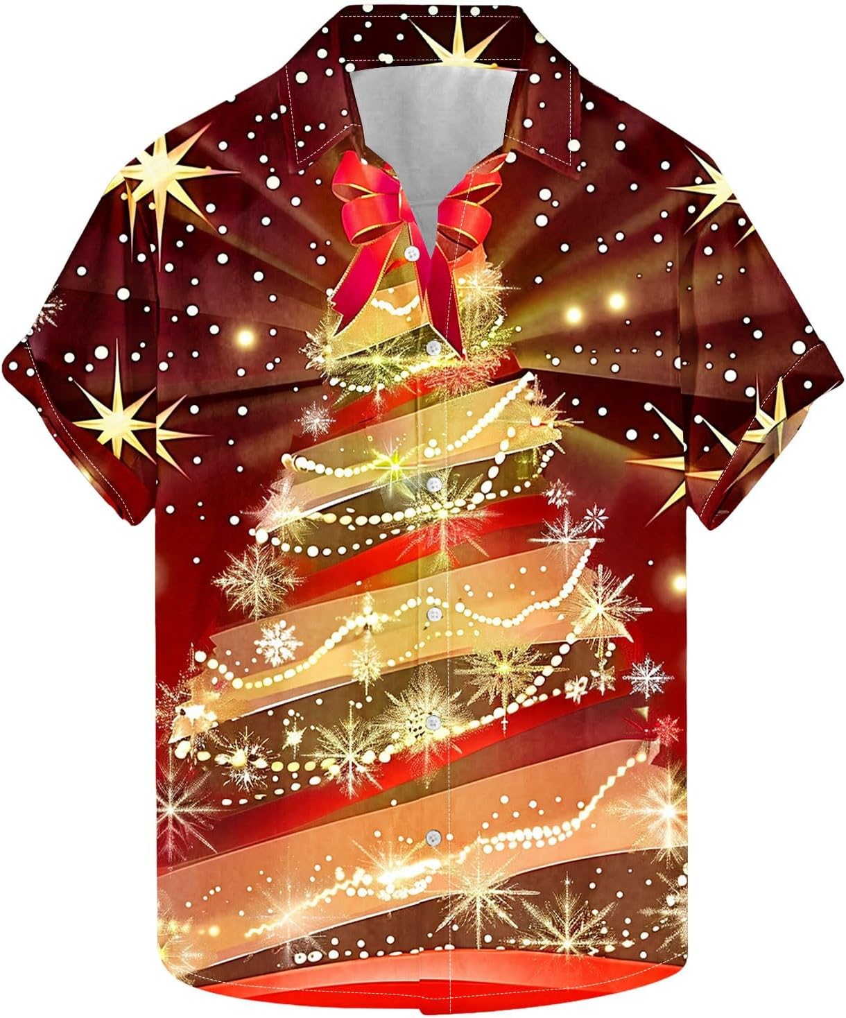 Merry Christmas Shirt Men Hawaiian Relaxed-Fit Short Sleeve Button Down Shirts Xmas Tree Reindeer Print Vacation Top