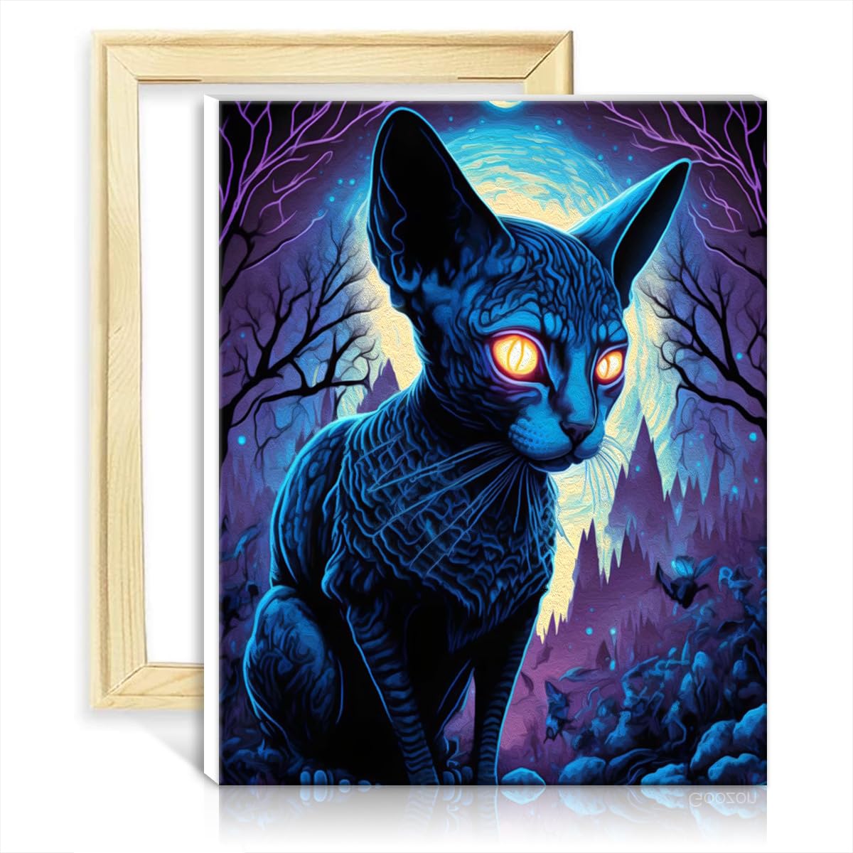 TANGFEIY Oil Painting by Numbers Kits Black Light Cat Graffiti DIY Oil Painting Kits on Canvas Acrylic Number with Paintbrushes Number Painting Art No Frame(30x40cm)
