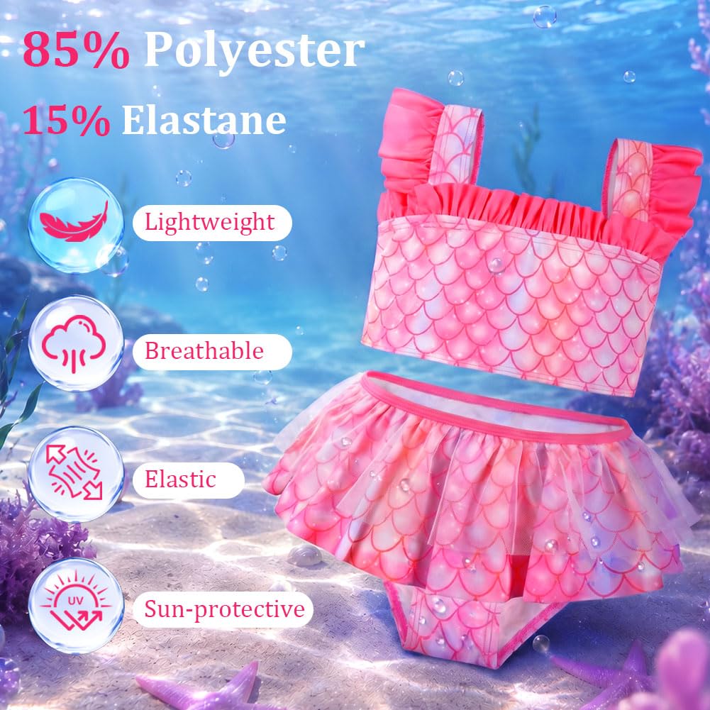 Aomig Niñas Dos Piezas Traje de Baño con Volantes Niños Verano, Bañador Niña de Sirena Niña Piscina, Traje de Baño para Niñas 7-12 Años
