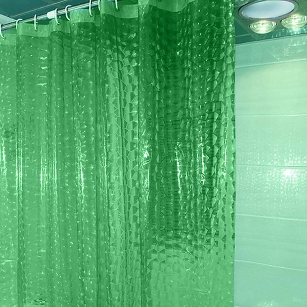 EVA Shower Curtain Liner, 78.74"x70.86" Waterproof 3D Thickened Clear Shower Curtain Liner with 12 Plastic Hooks for Bathroom Showers,Green
