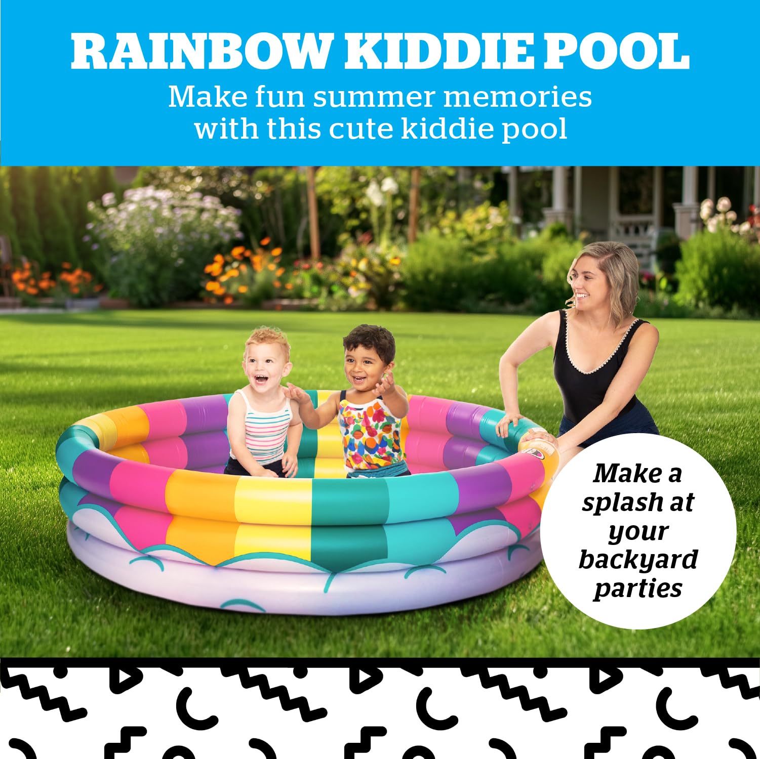 BigMouth Inc Inflatable Kiddie Pool, Blow Up Kid Swimming Pool for Backyard, Small Swim & Splash Pool for Kids - Rainbow, 5 Feet Wide