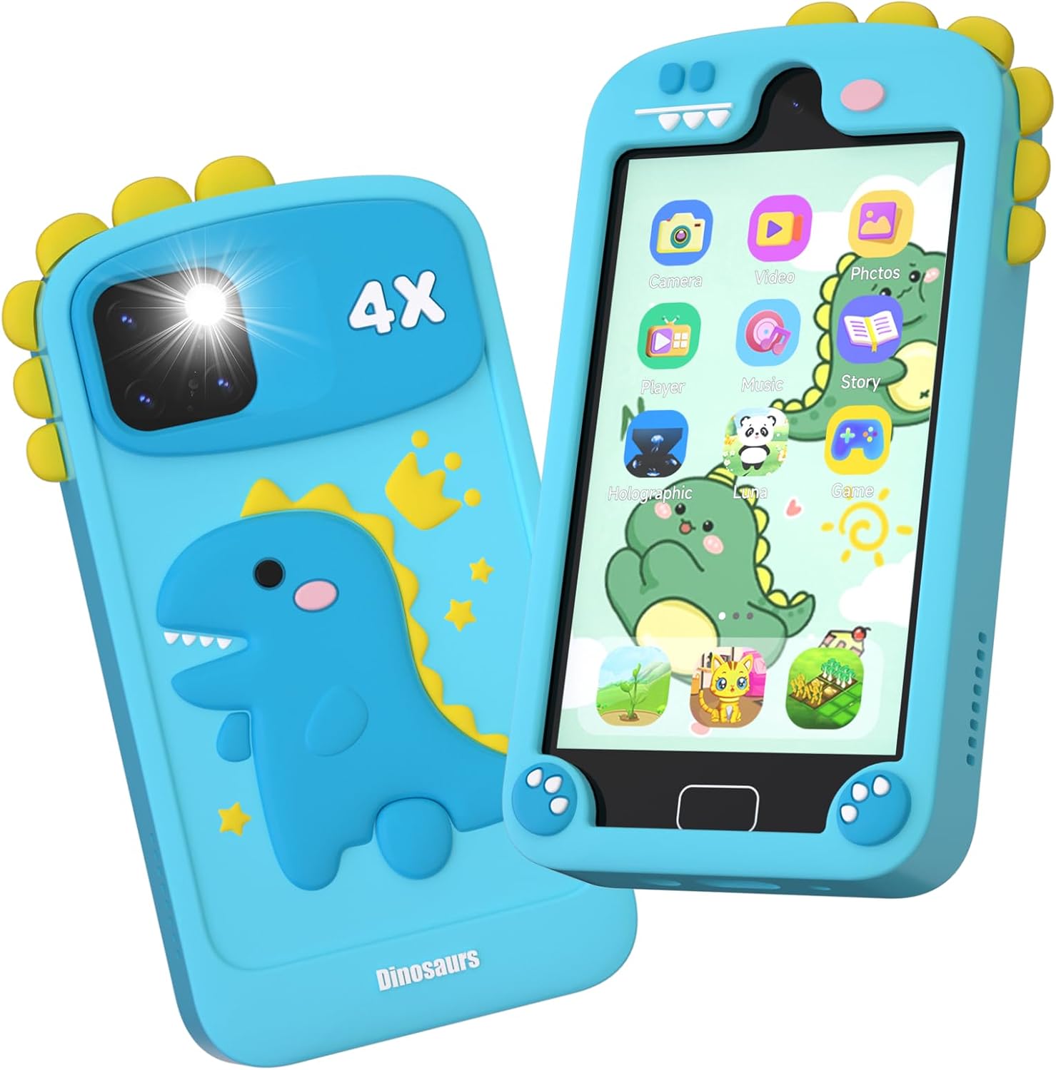 Kids Smart Phone for Boys, 4.0" Touchscreen Dual Camera Cell Phone,Toddler Preschool Learning Educational Toys Dinosaur Birthday Gifts for Age 3 4 5 6 Year Old, Music Player, Puzzle Games, 32GB(Blue)