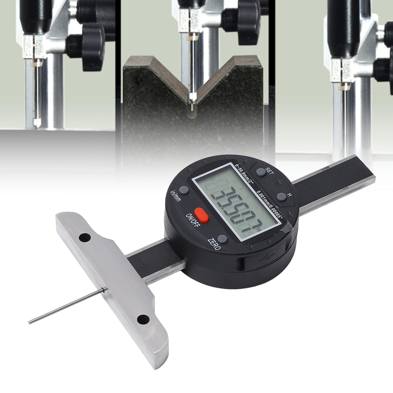 電子式深さゲージ、LCDディスプレイ付きデジタル深さ計、測定範囲0～50.8mm、精度0.001mm、USBデータ転送機能、精密測定