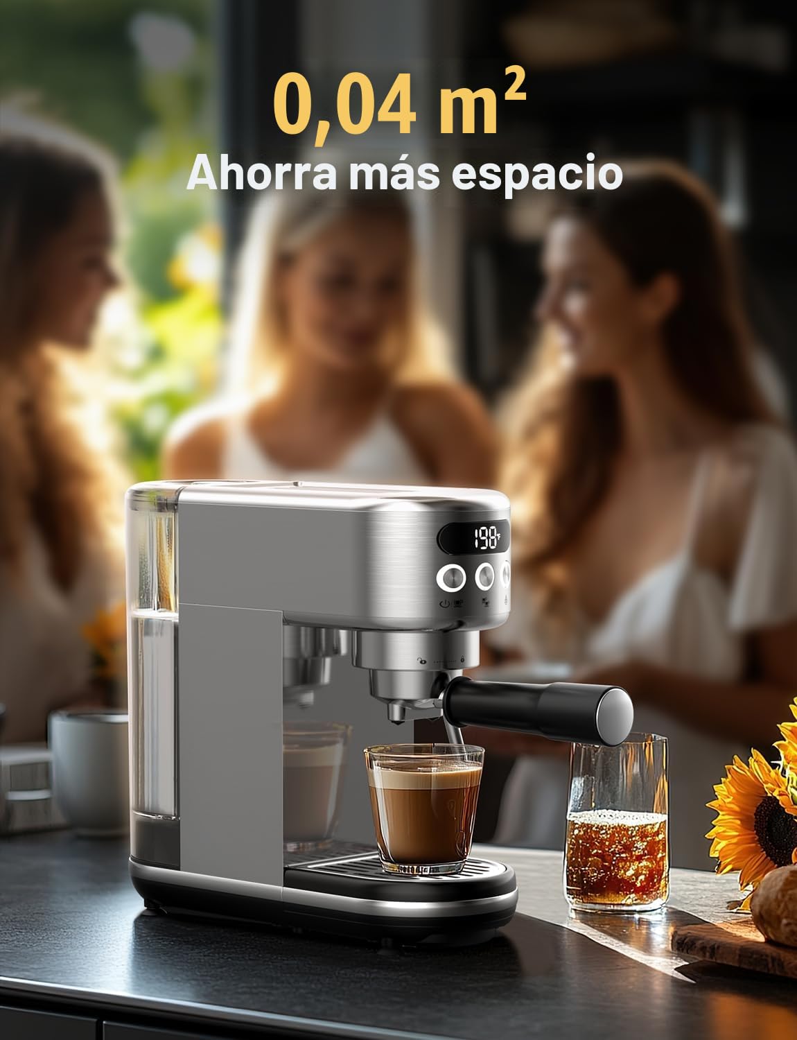 Neretva Cafetera 20 Bares, Cafetera Espresso 1350W Ultracompacta de Acero Inoxidable Con Pantalla LED & Vaporizador & Depósito de1.3 L Coffee Machine Profesional Doméstica – Espresso/Macchiato/Latte