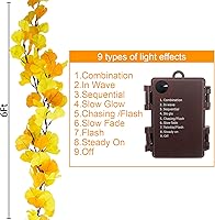 Vista 6 de 1.8M 6FT Lighted Fall Garland Battery Operated Fall Vine Garland with Lights Timer & 100 LEDs & 8 Flashing Lights for Autumn Home Mantel Fireplace