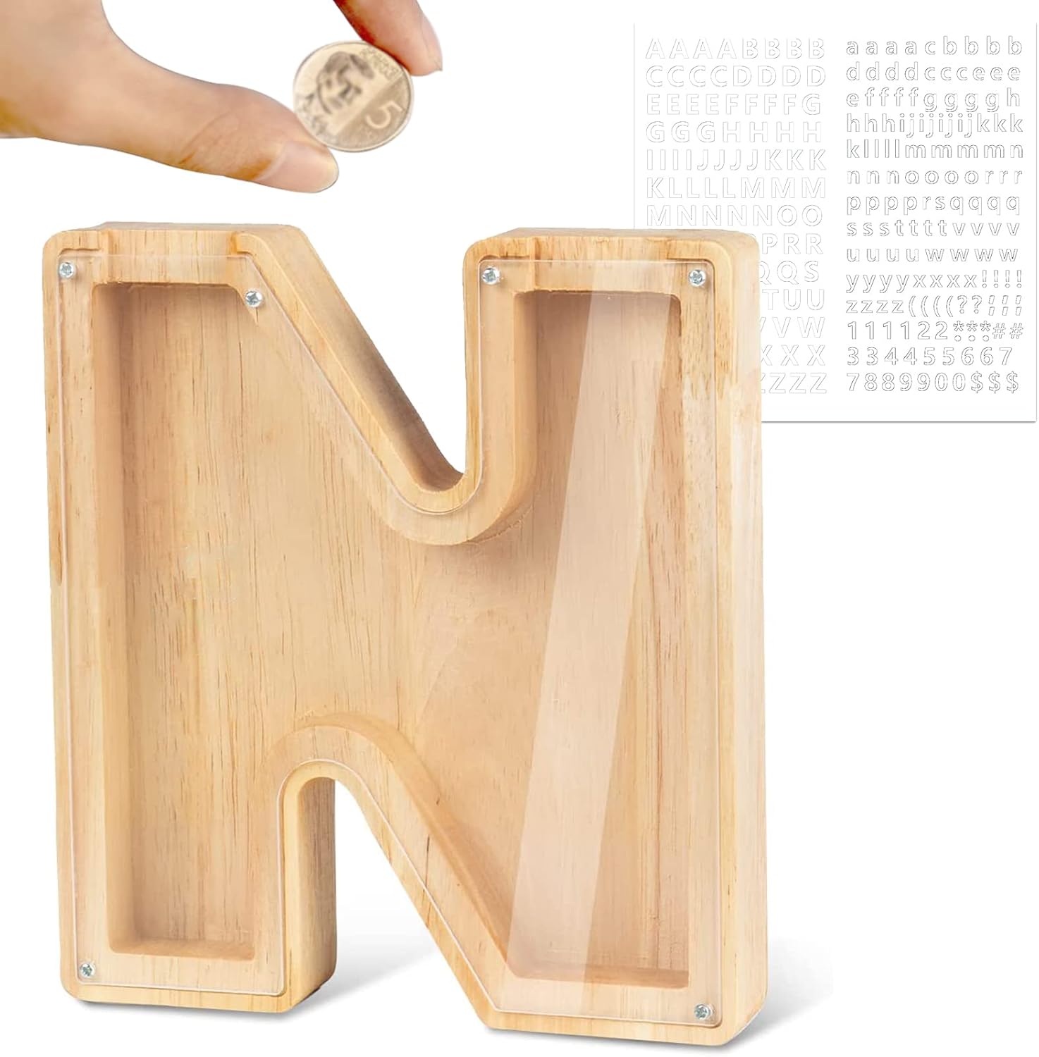 Mikytoper Wooden Letter Money Box, Personalised Piggy Bank, Money Jar