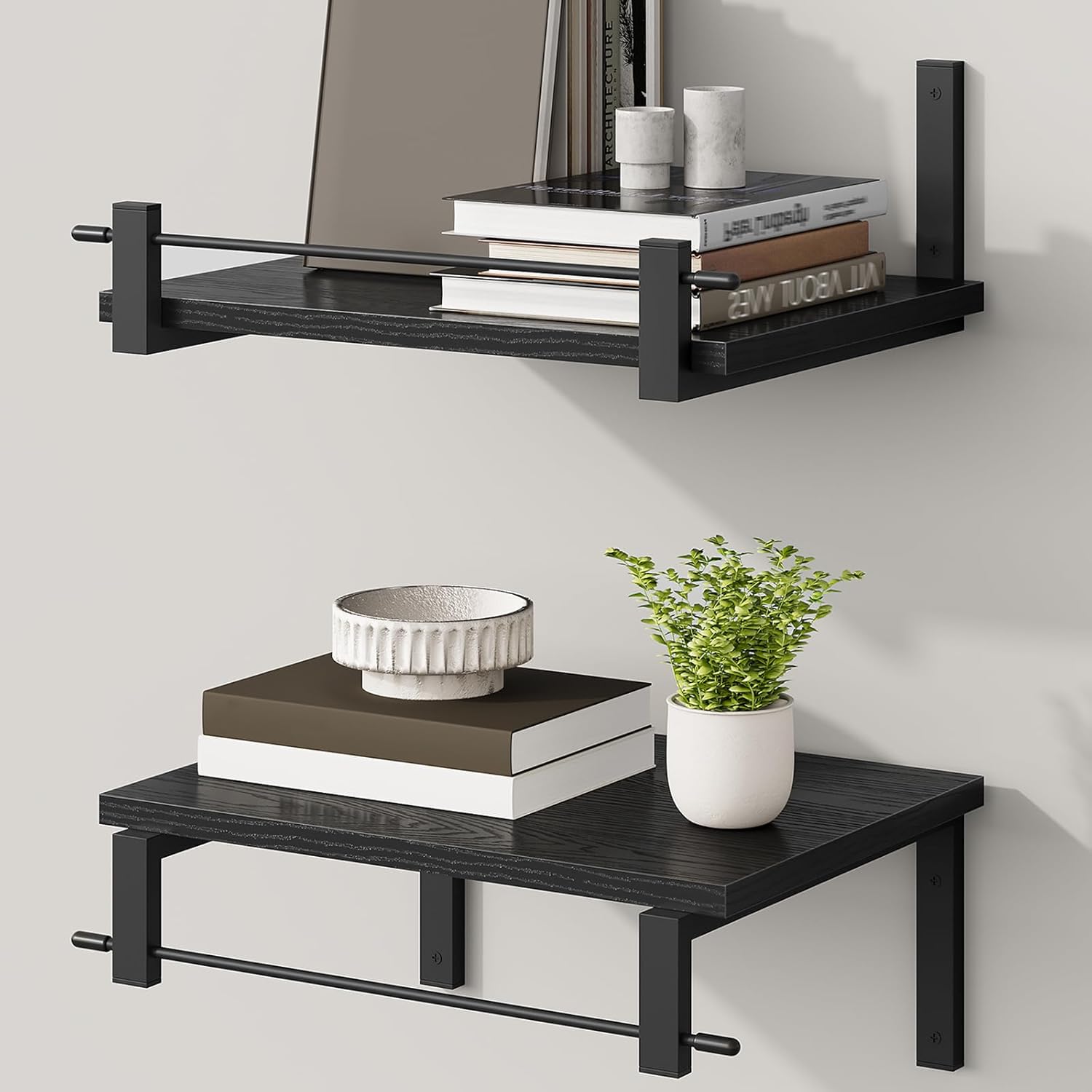 CHOEZON Deep Floating Shelves for Wall, 12 inch Wall Mounted Shelves Set of 2, Wide Floating Shelves for Living Room, Bedroom, Study, Bathroom, Black TBJ02P2BB