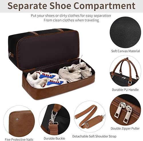 Miniatura 7 de Bolsa de fin de semana, bolsa de viaje grande para mujer, bolsa de mano con compartimento para zapatos y bolsas de aseo, A-negro (poliéster)