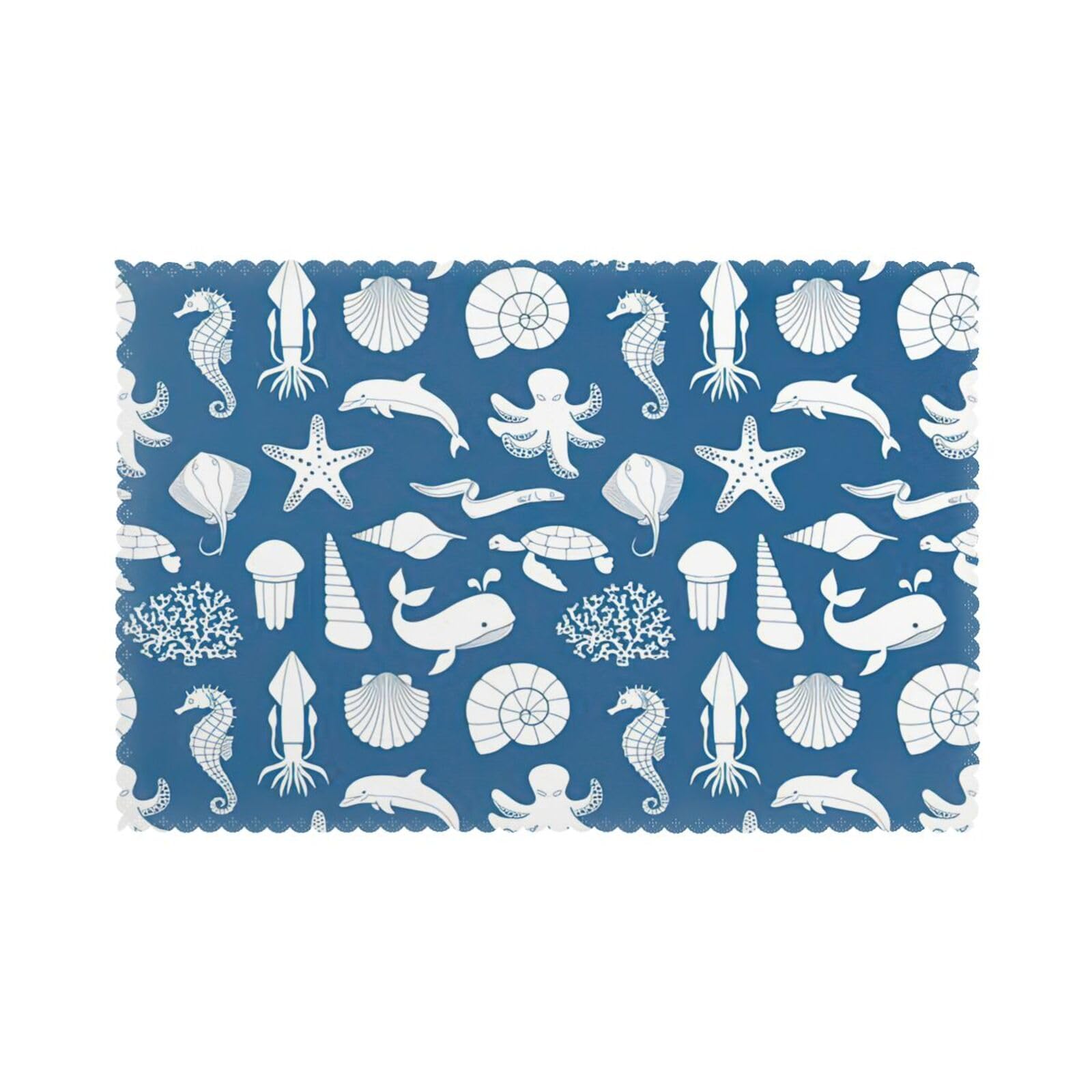 Underwater Marine Life Print Placemats for Dining Table Set of 6 12x18 Inch Table Mats for Party Kitchen Dining.
