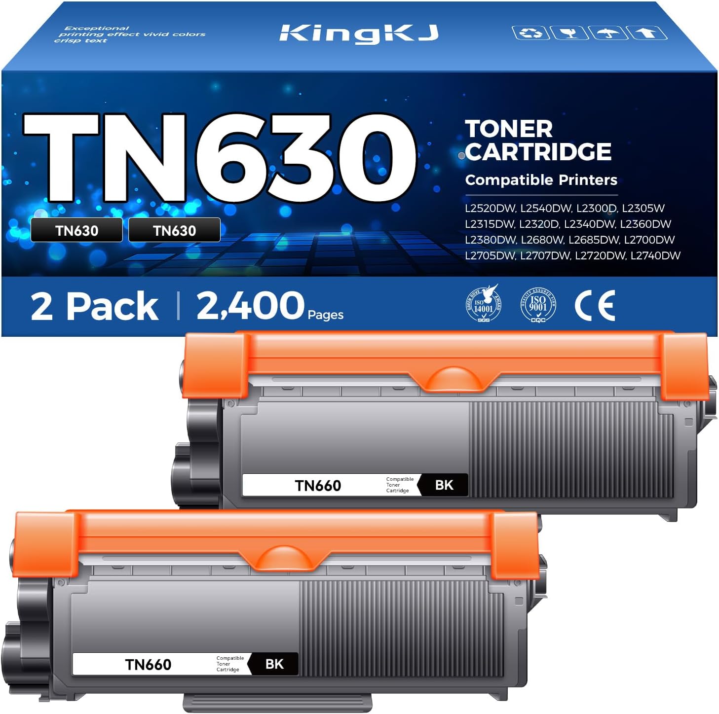 TN630 Black Toner Cartridge 2-Pack Replacement Compatible for Brother TN-630 TN660 Toner HL-L2380DW HL-L2320D HL-L2340DW DCP-L2540DW MFC-L2700DW MFC-L2720DW HL-L2300D HL-L2360DW MFC-L2740DW Printer - Amazon product rated Grade A