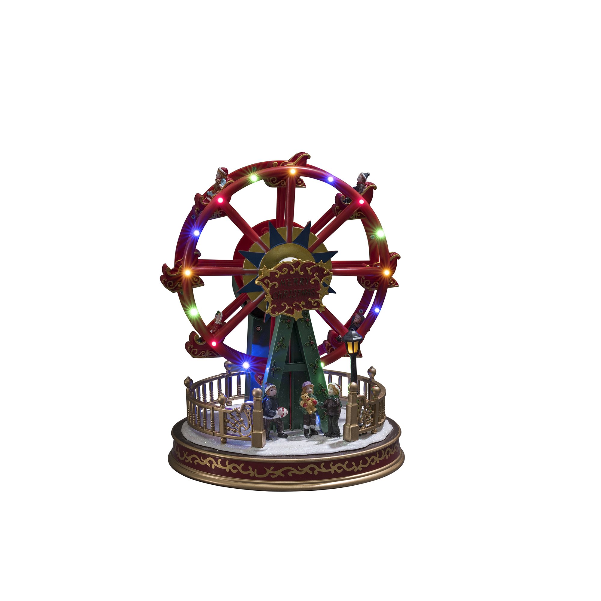 Konstsmide LED Szenerie Riesenrad mit Animation, 8 klassischen Weihnachtsliedern, wählbare Energieversorgung, 12 bunte Dioden, 4.5V Innentrafo/batteriebetrieben, Innen, transparentes Kabel - 3440-000