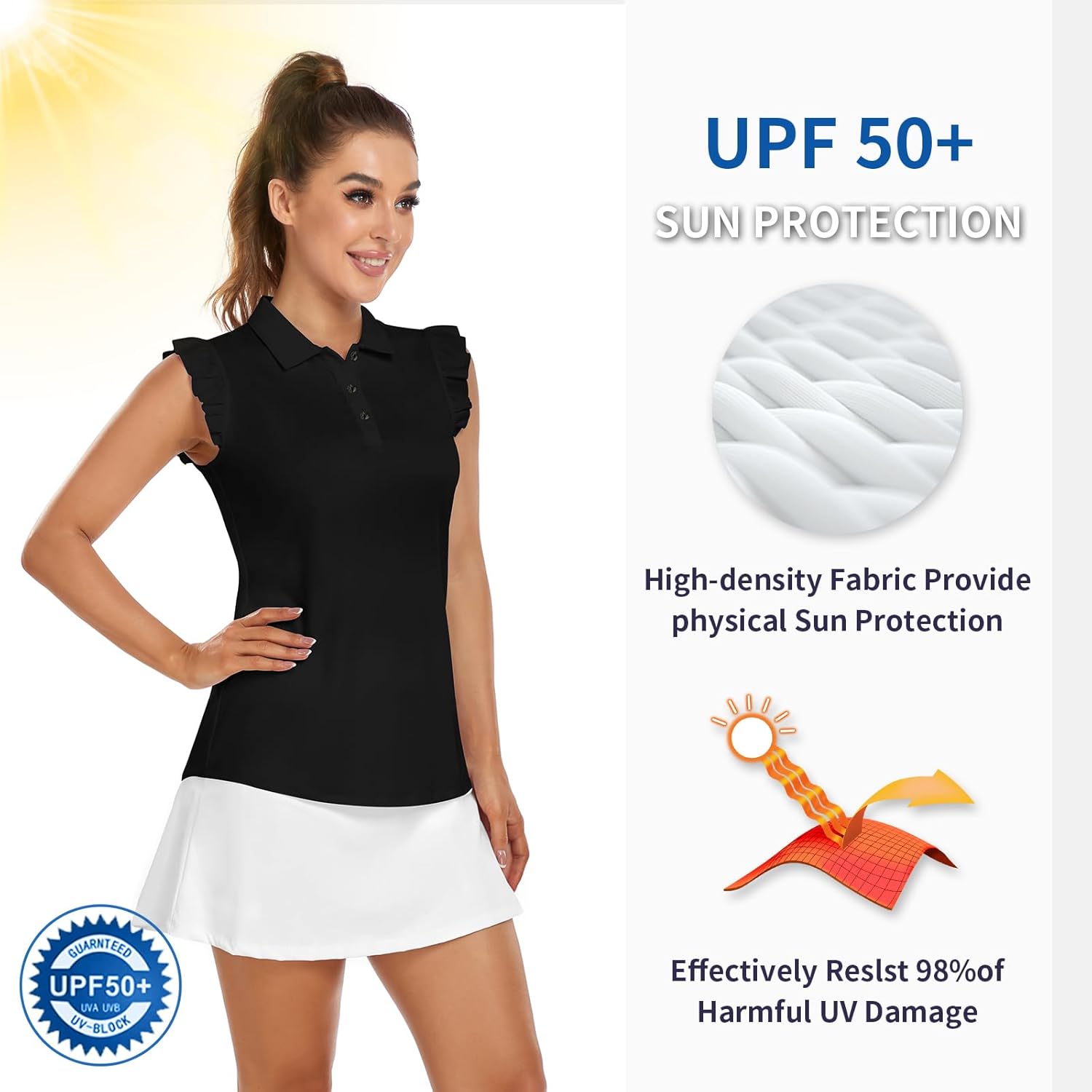 Womens Sleeveless Golf Shirt Ruffle Sleeve Polo Shirts Moisture Wicking Golf Apparel Tennis Shirts Golf Tank Tops