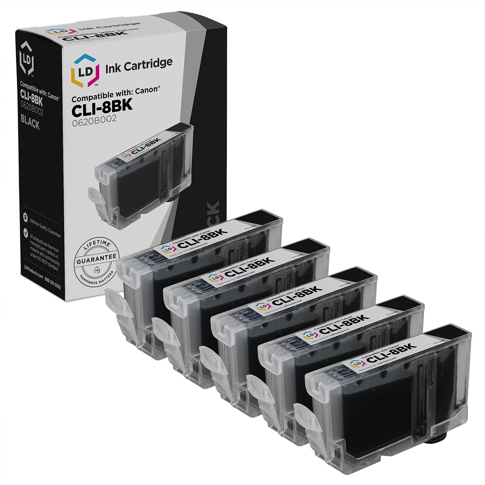LD Compatible Ink Cartridge Replacement for Canon CLI8BK 0620B002 (Black, 5-Pack) Compatible w PIXMA iP4200 iP5200 iP5200R iP6600D MP500 MP800 MP800R