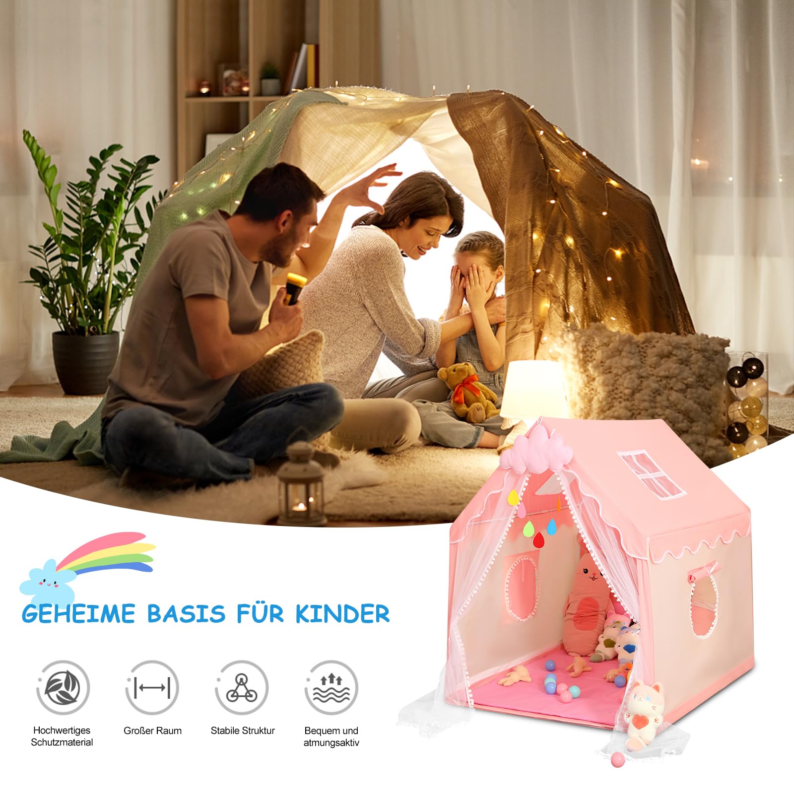 Ergocar Spielzelt für Kinder, Fee Prinzessin Castle, Spielzeug Mädchen & Junge, Atmungsaktiv Spielhaus Zelt für den Innen- und Außenbereich, Weihnachten Geburtstagsgeschenke für Kinder