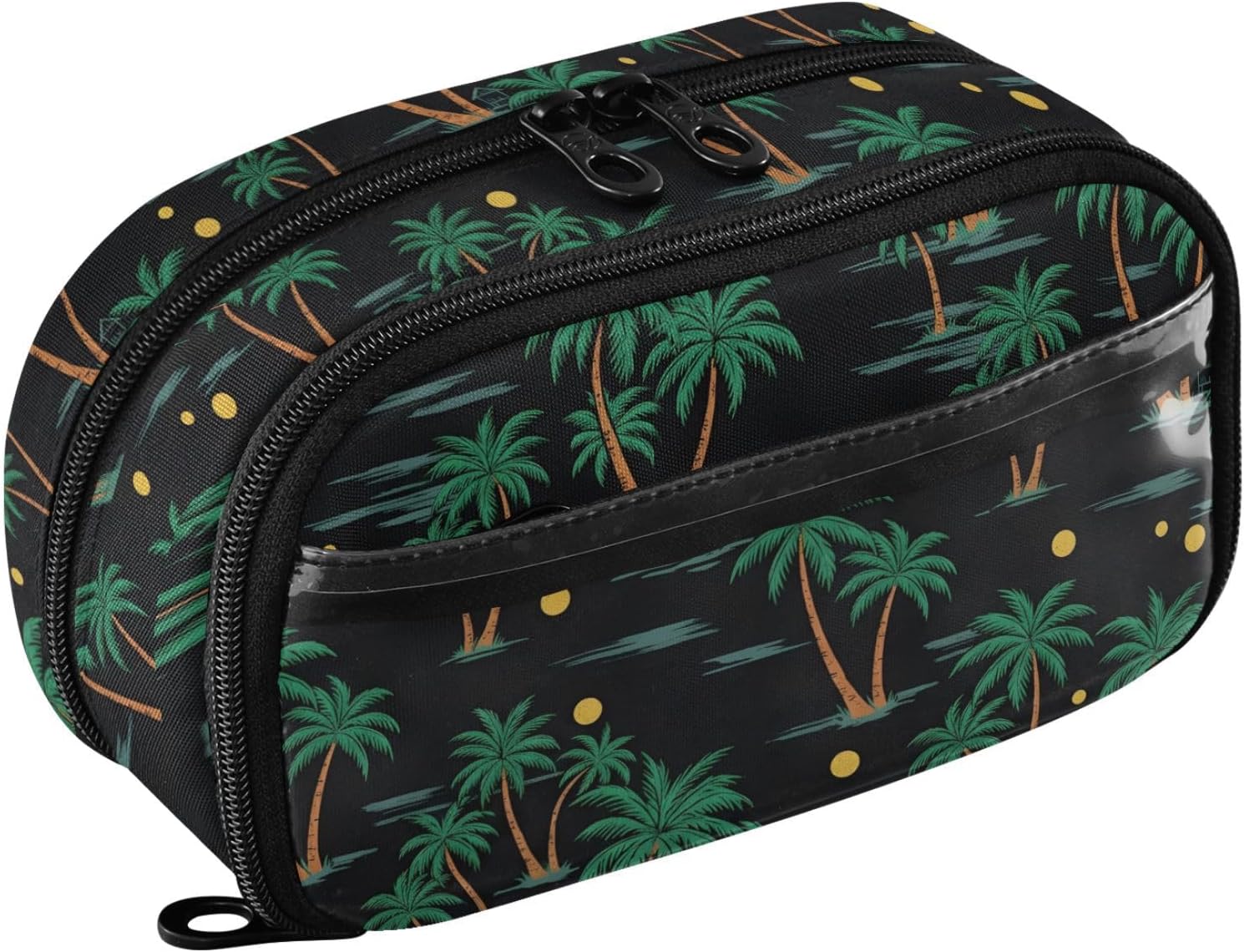 ALAZA Palm Tree Pattern Large Capacity Pencil Case, Aesthetic Stationery Organizer Bag with Clear PVC Window, High Capacity Pen Pouch with Dividers for School Office Travel