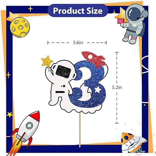 Miniatura 3 de Decoración para tarta de cumpleaños de astronautas, decoración de pastel de cumpleaños con purpurina azul y blanca para el espacio exterior,