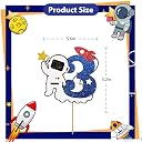 Outer Space 3rd Birthday Cake Topper, Blue Glitter Astronauts Three Cake Topper, Rocket Outer Space Birthday Cake Topper for Boys, Outer Space Themed 3rd Anniversary Party Decoration gallery image