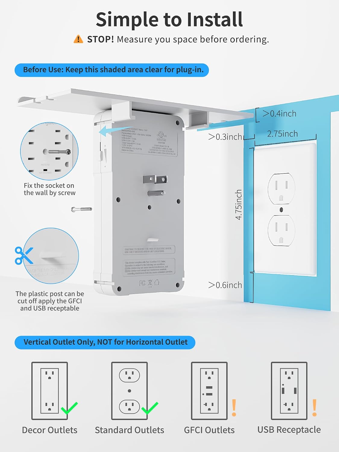 6 AC Wall Outlet Extender, with Shelf & Night Light, White 5 71zvq591PmL. AC SL1500