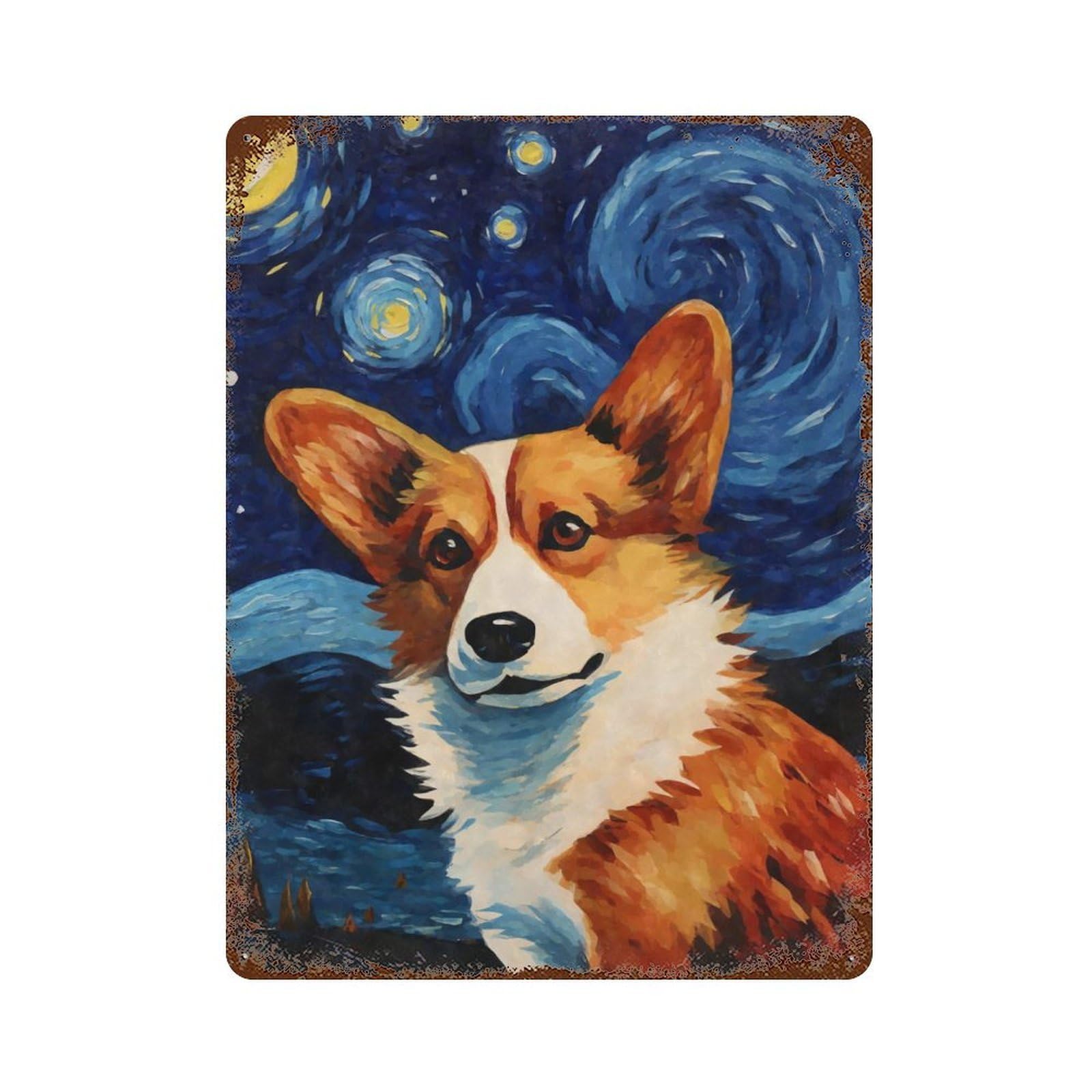 Welsh Corgi Starry Night 15.7"x11.8" Rustic Tin Plaque, Industrial Home Decor for Farmhouse, Kitchen And Entryway Decor