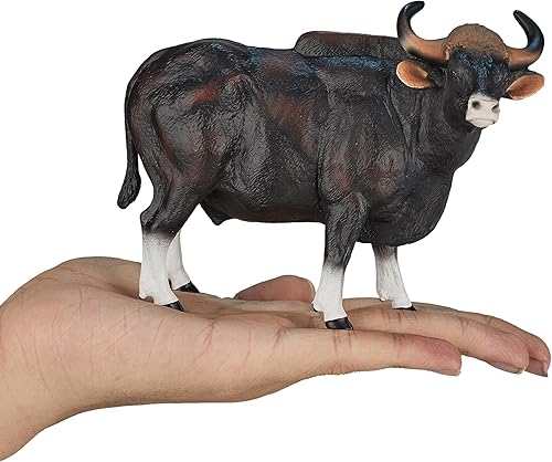 Miniatura 5 de MOJO Gaur Bull realista domesticado animal de granja juguete réplica pintada a mano figura