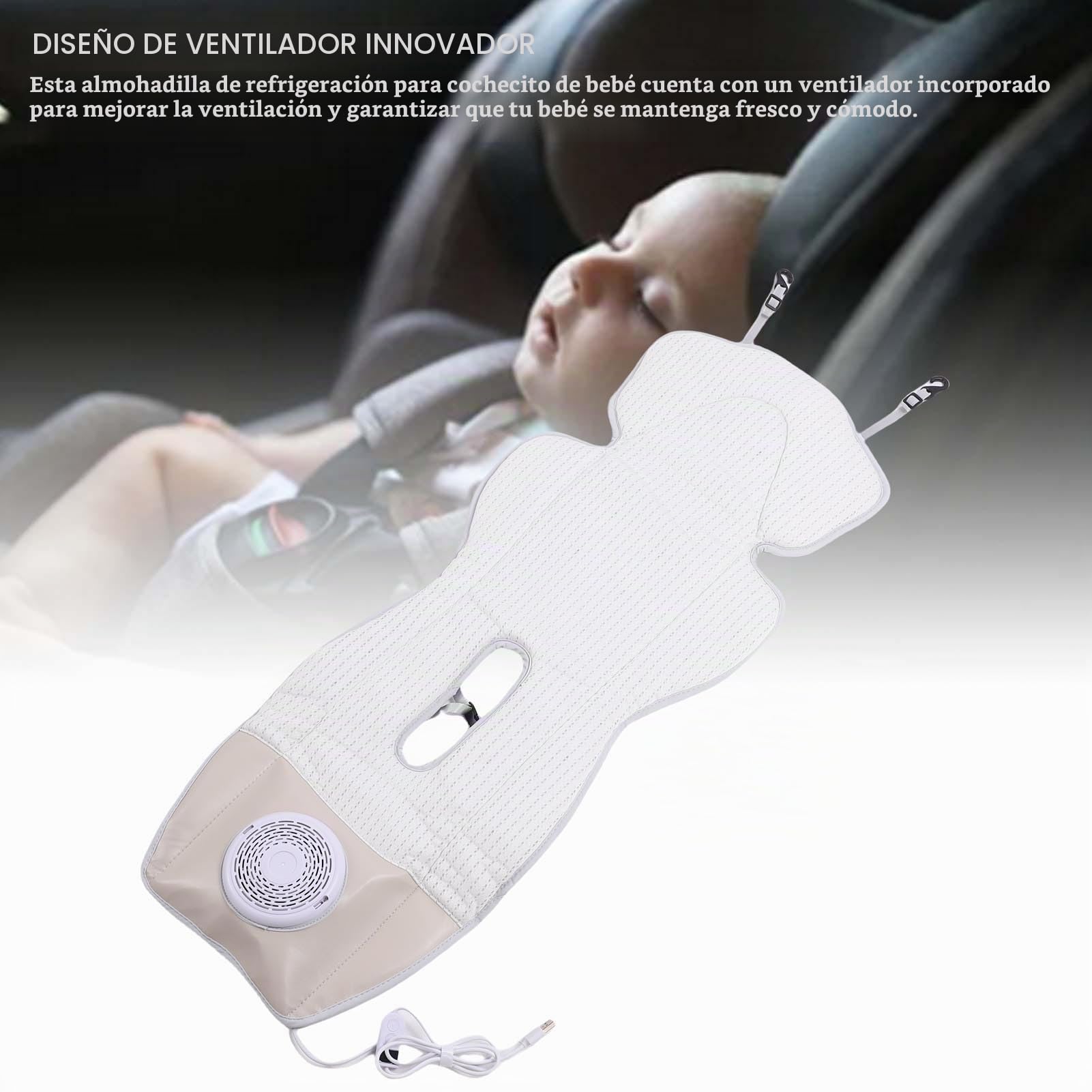YWBL-WH Almohadilla de Enfriamiento con Ventilador, Cochecito de bebé Transpirable, con Comodidad Ideal para el Cochecito o el Asiento para el Automóvil, Esencial en Verano