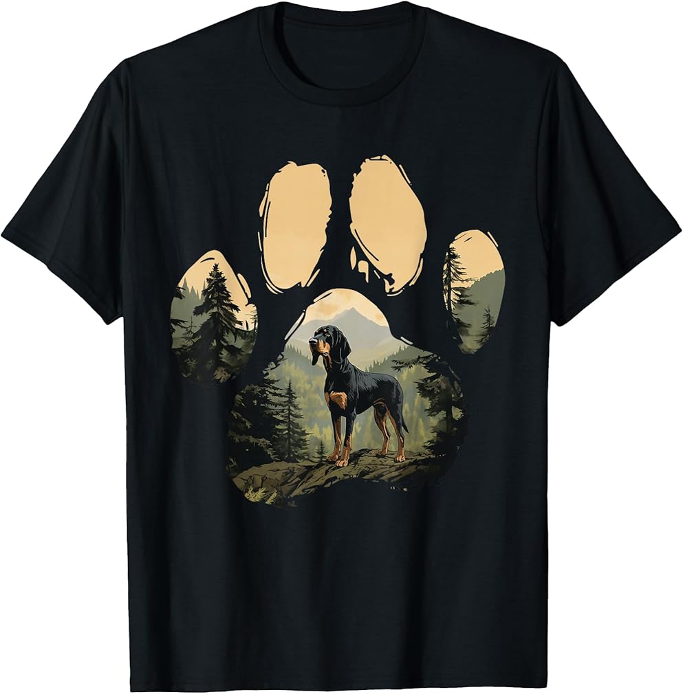 Black and Tan Coonhound Mountain Paw Design Dog Mom Dad T-Shirt