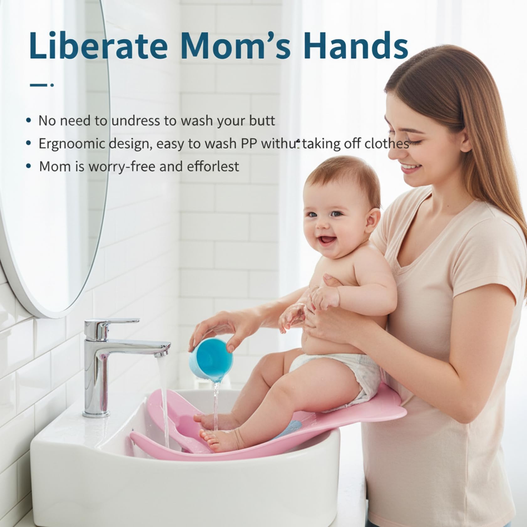 Baby-Waschbecken-Badewanne, Baby-Bidet für einfaches Windelwechseln, tragbare Badewannenstütze für Neugeborene zum freihändigen Spülen, Po-Waschmaschine für Waschbecken