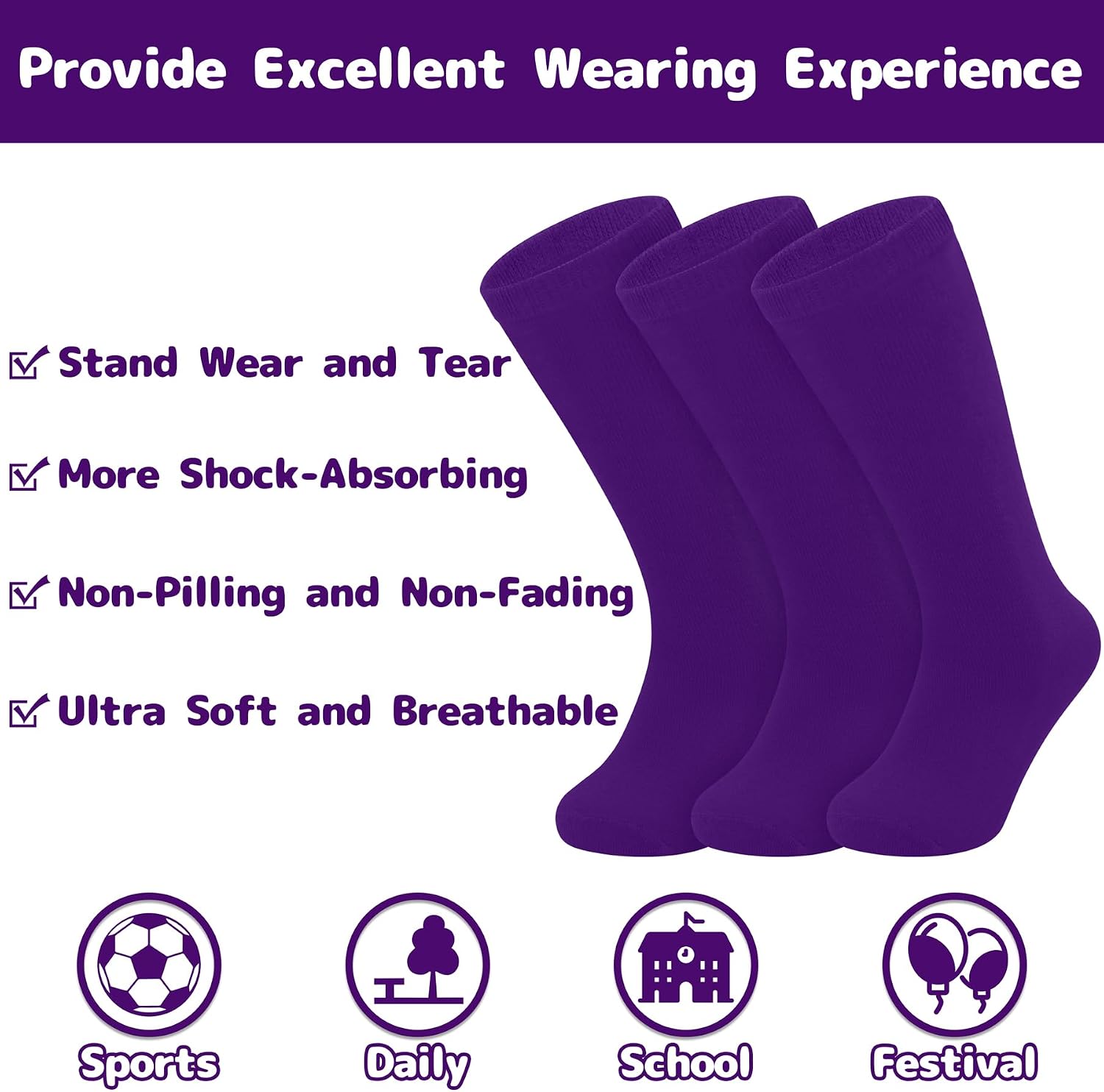 Olreco 3 Pack Toddler Soccer Socks Kids Baseball Socks Boys Girls Softball Sock Youth Football Sock Athletic Accessories