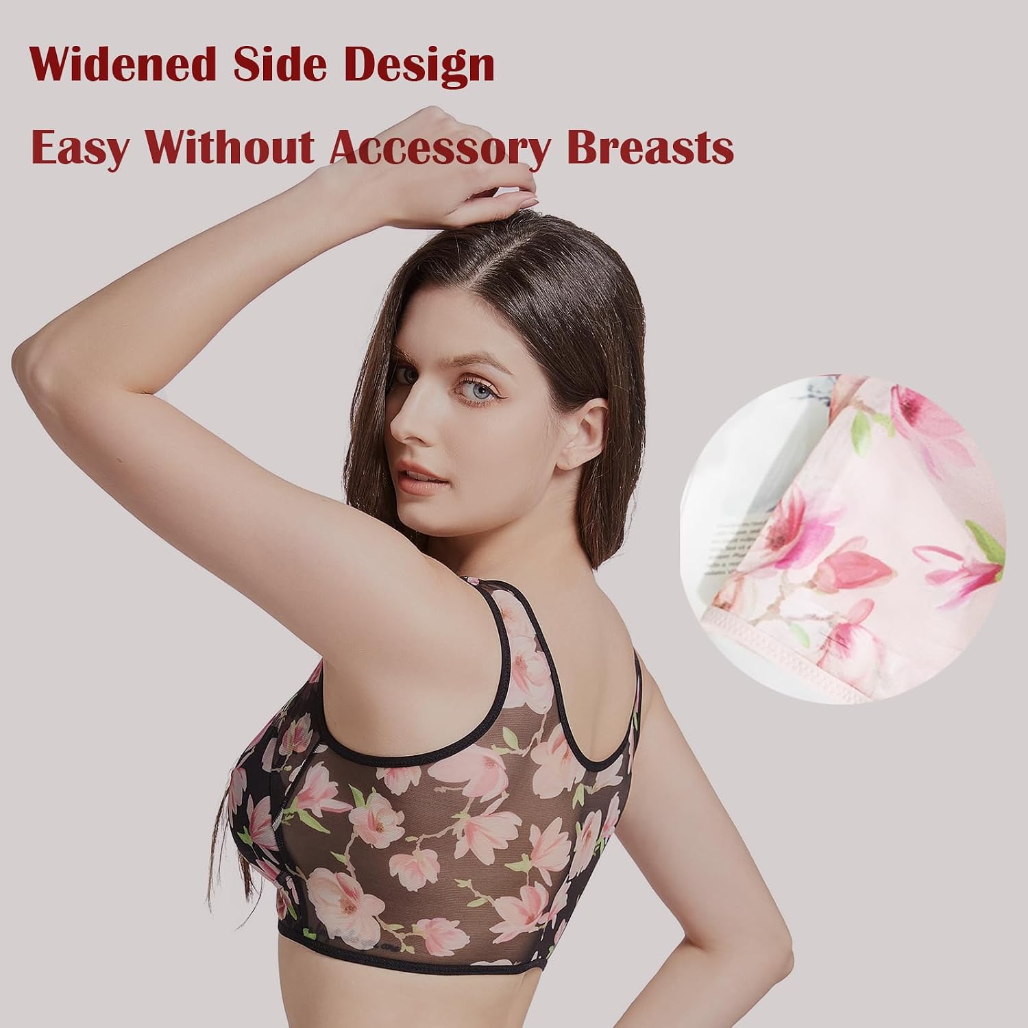 Women Front Close Bras Floral Wireless Bras Push up Plush Size Bras Breathable T-Shirt Bra Summer Comfy Bras